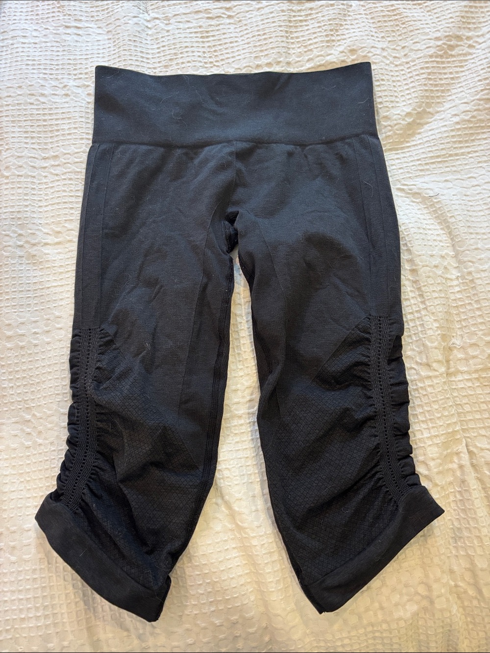 lululemon athletica Black Capri Leggings with Side Ruched Panels